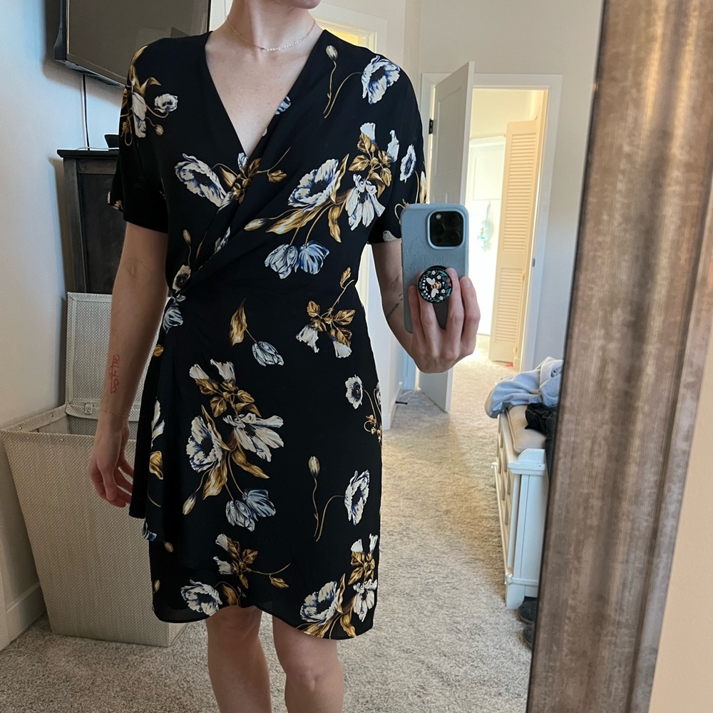 Babaton Black and Gold Floral Mini Dress